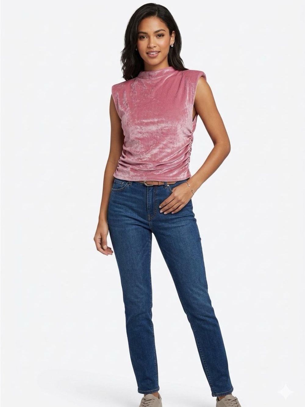 Velvet Mock-Neck Sleeveless Tank Top - Dusty Rose - A New Day Small
